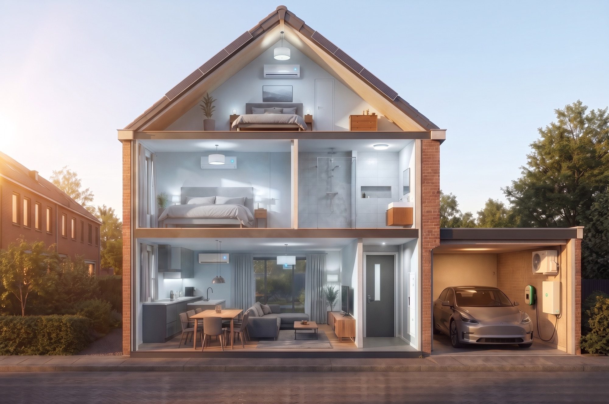 Dezelfde woning op een zomerdag, gekoeld met airco